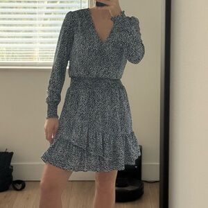 Michael Kors Navy and White Long Sleeve Dress